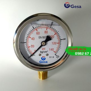 Đồng hồ áp suất Gesa M0301 Φ63R-10bar chân đồng thẳng