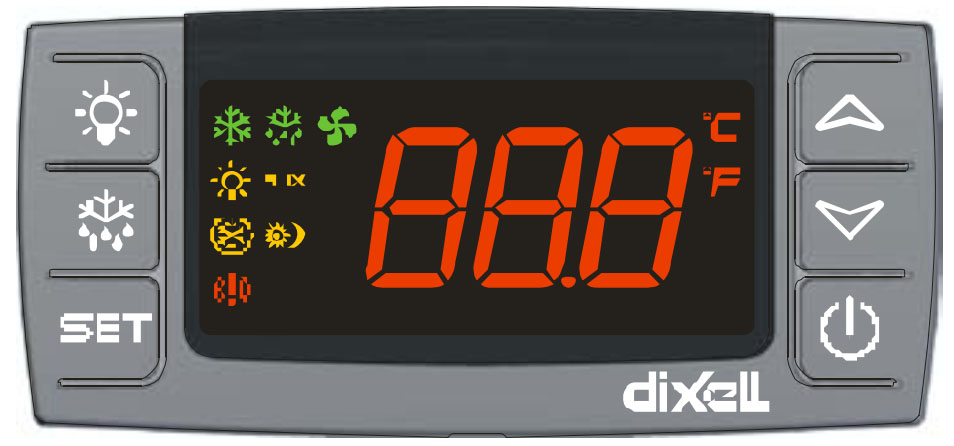 Các nút điều khiển ở nặt trước của bộ điều khiển Dixell XR60CX
