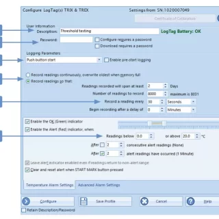 Tham số cài đặt nhiệt kế tự ghi LogTag TRIX-16